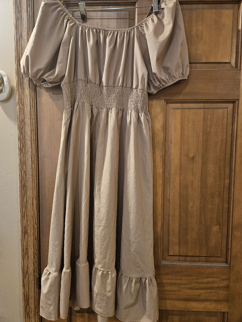 SHEIN Beige Puff Sleeve Midi Dress - Picture 3 of 4